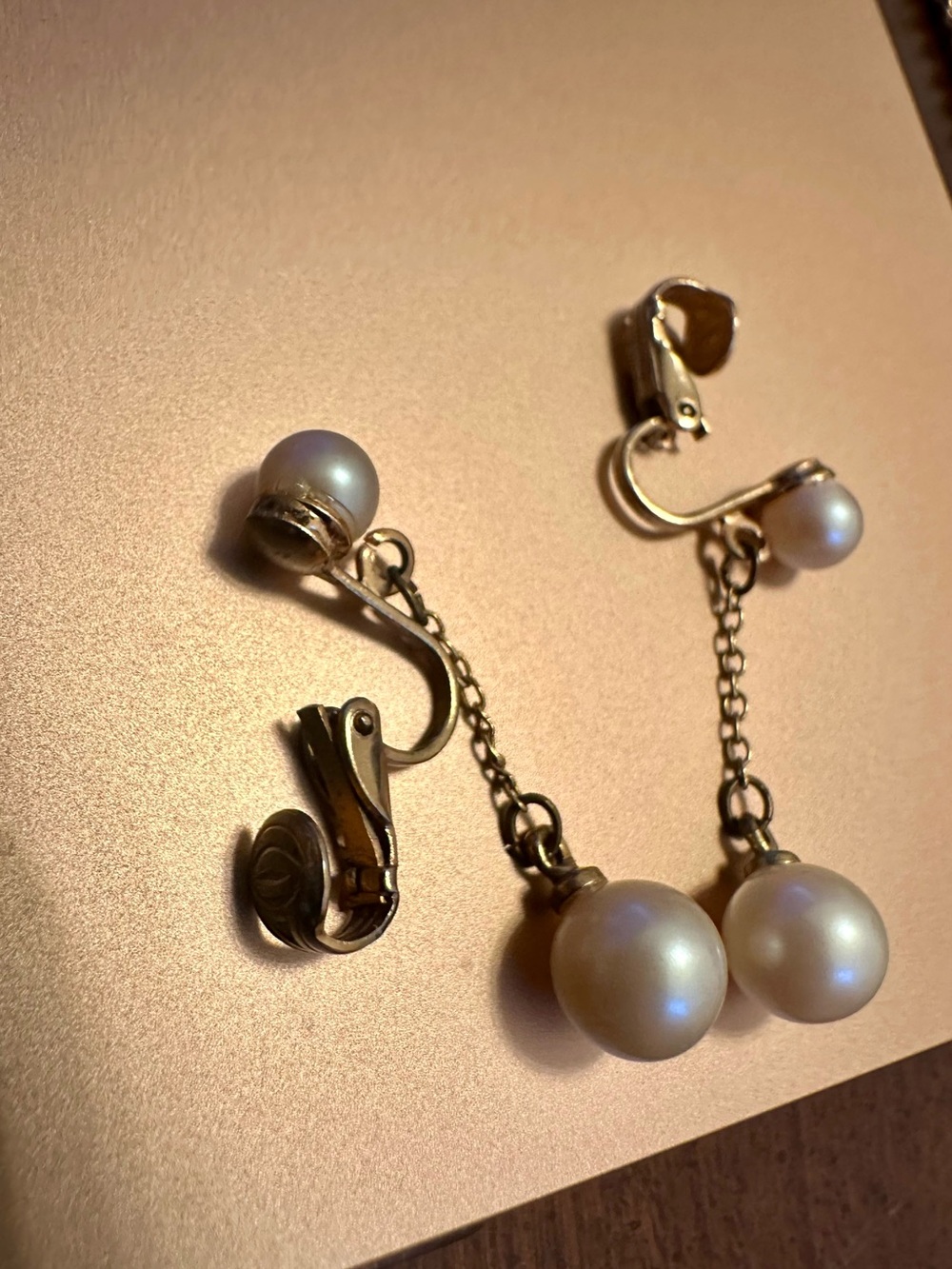 Old Pearl Drop Clip-On Earrings - White Pearls